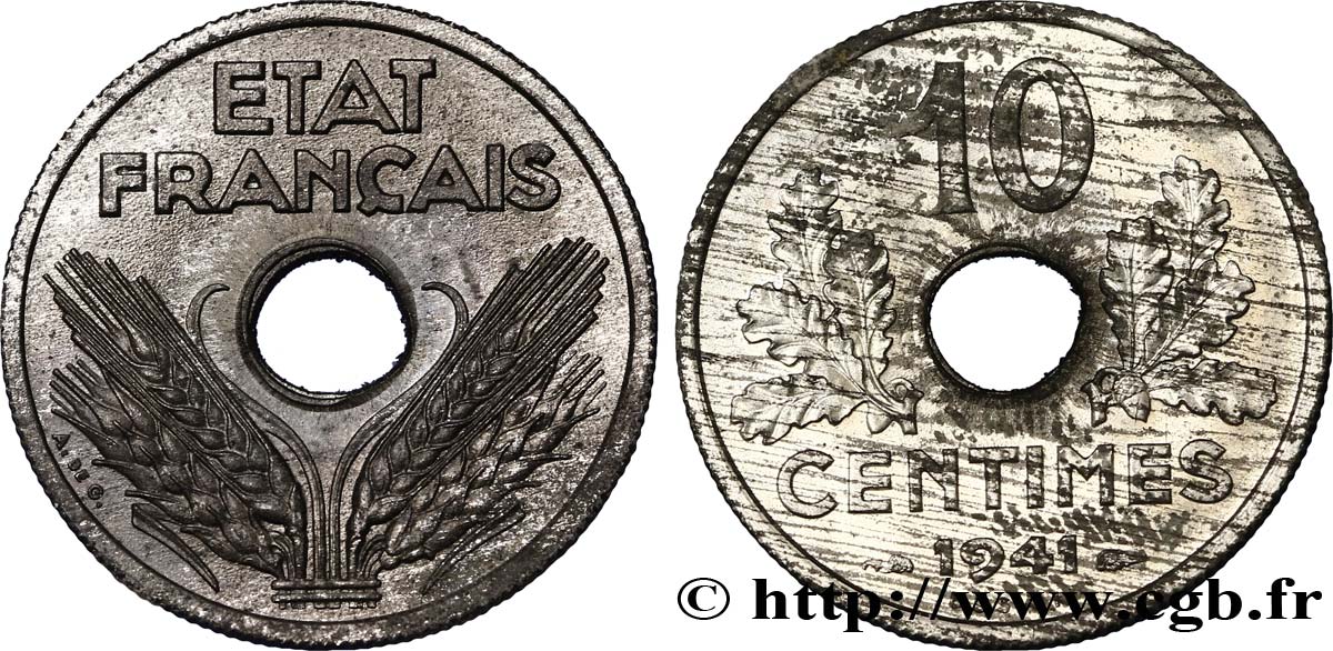 Essai de 10 centimes État français, grand module 1941 Paris F.141/1 MS62 