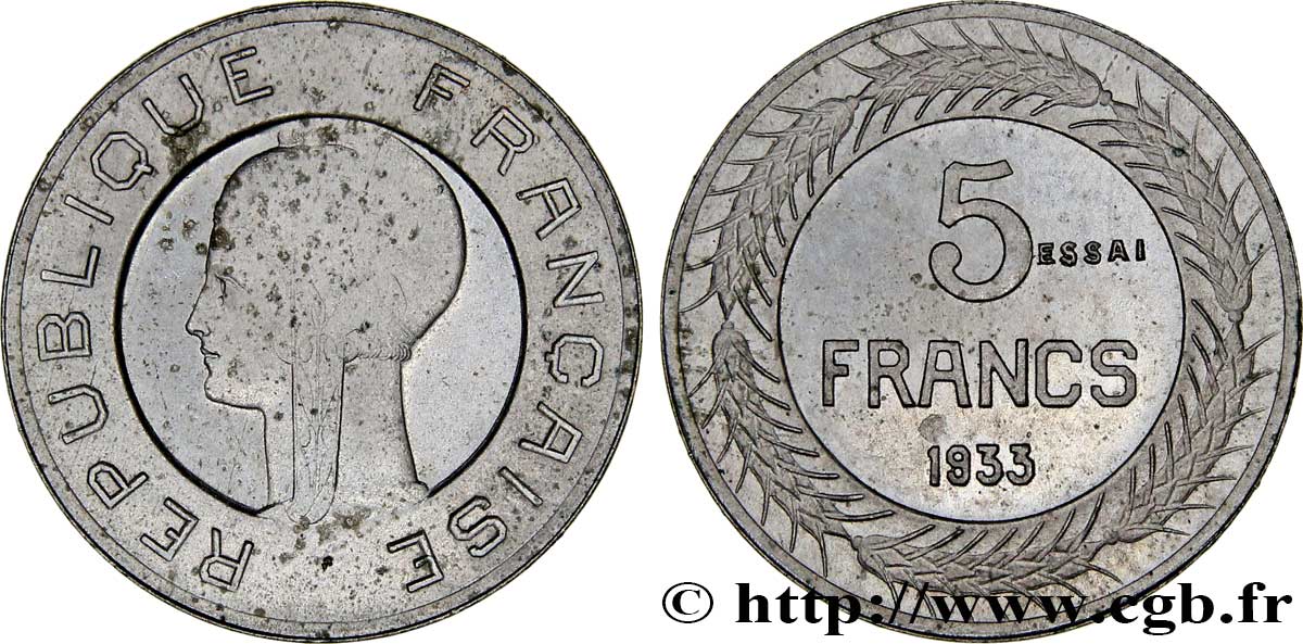 Concours de 5 francs, essai de Cochet, petit module 1933 Paris GEM.135 5 SPL63 