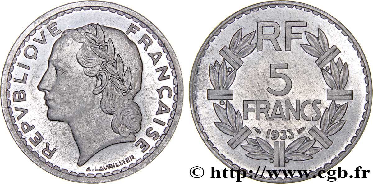 Concours de 5 francs, essai de Lavrillier en aluminium, poids léger 1933 Paris GEM.141 6 SPL63 