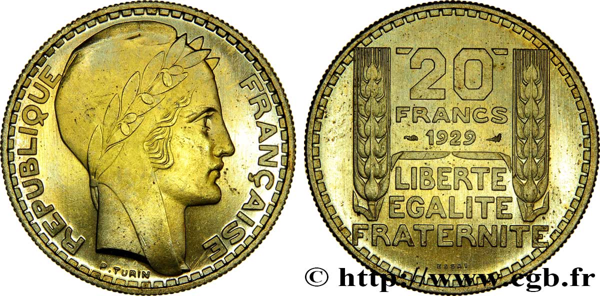 Essai de 20 francs Turin en bronze-aluminium 1929 Paris GEM.199 5 FDC65 