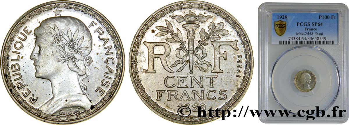 Concours de 100 francs or, essai de Guilbert en Bronze-Nickel 1929 Paris GEM.286 5 SPL64 PCGS