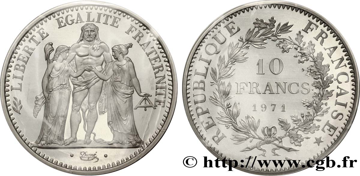 Piéfort argent de 10 francs Hercule 1971 Paris F.364/10 P MS68 