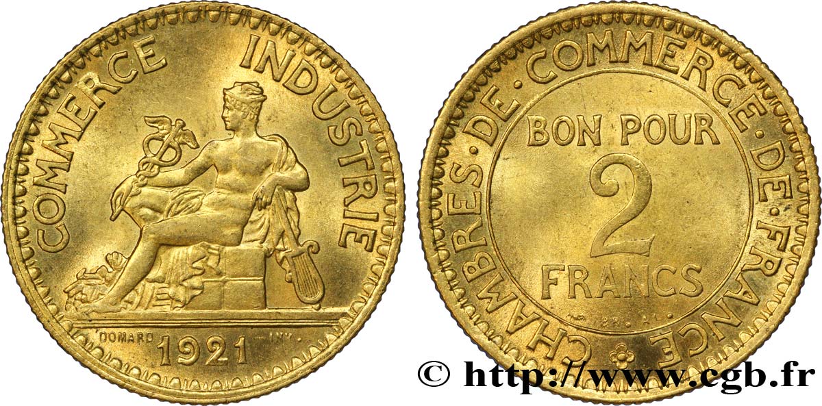 2 francs Chambres de Commerce 1921  F.267/3 VZ60 