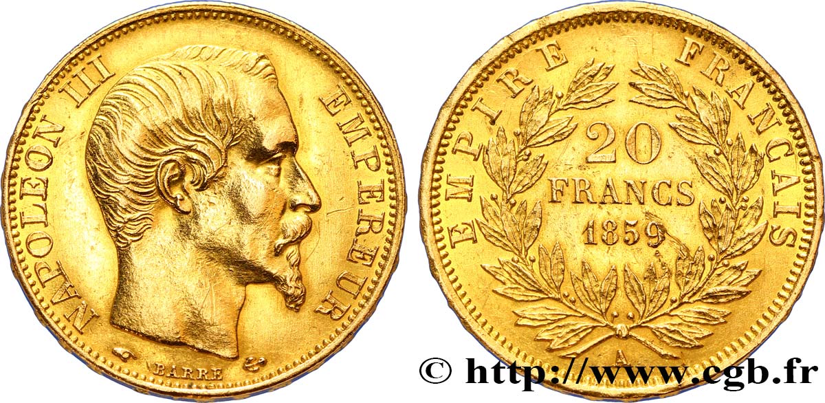 20 francs or Napoléon III, tête nue 1859 Paris F.531/15 AU52