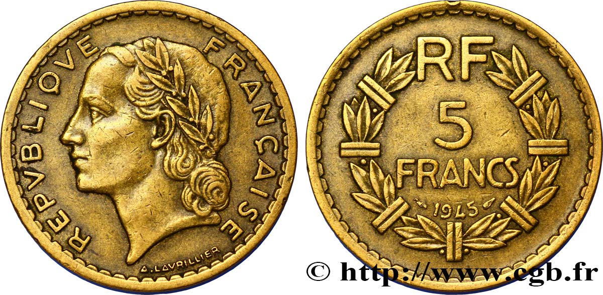 5 francs Lavrillier, bronze-aluminium 1945  F.337/5 TTB48 