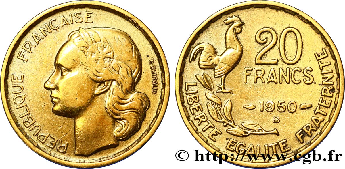 20 francs G. Guiraud, 3 faucilles 1950 Beaumont-Le-Roger F.402/5 TTB40