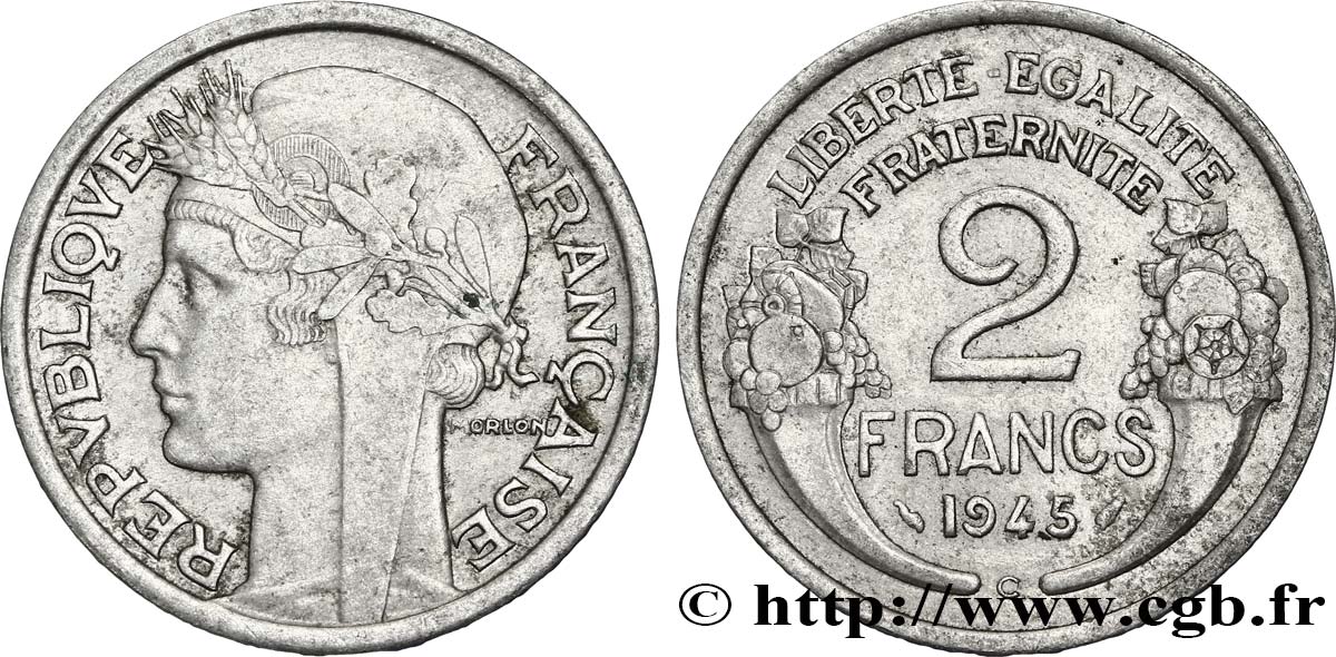 2 francs Morlon, aluminium 1945 Castelsarrasin F.269/7 TTB45