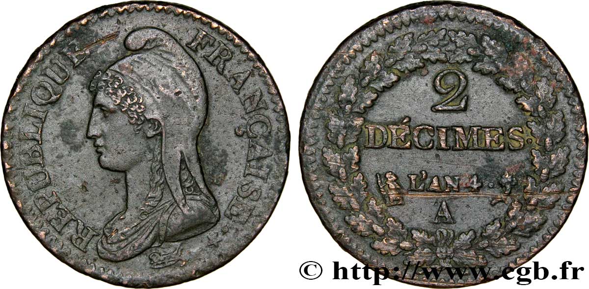 2 décimes Dupré 1796 Paris F.145/1 TTB48