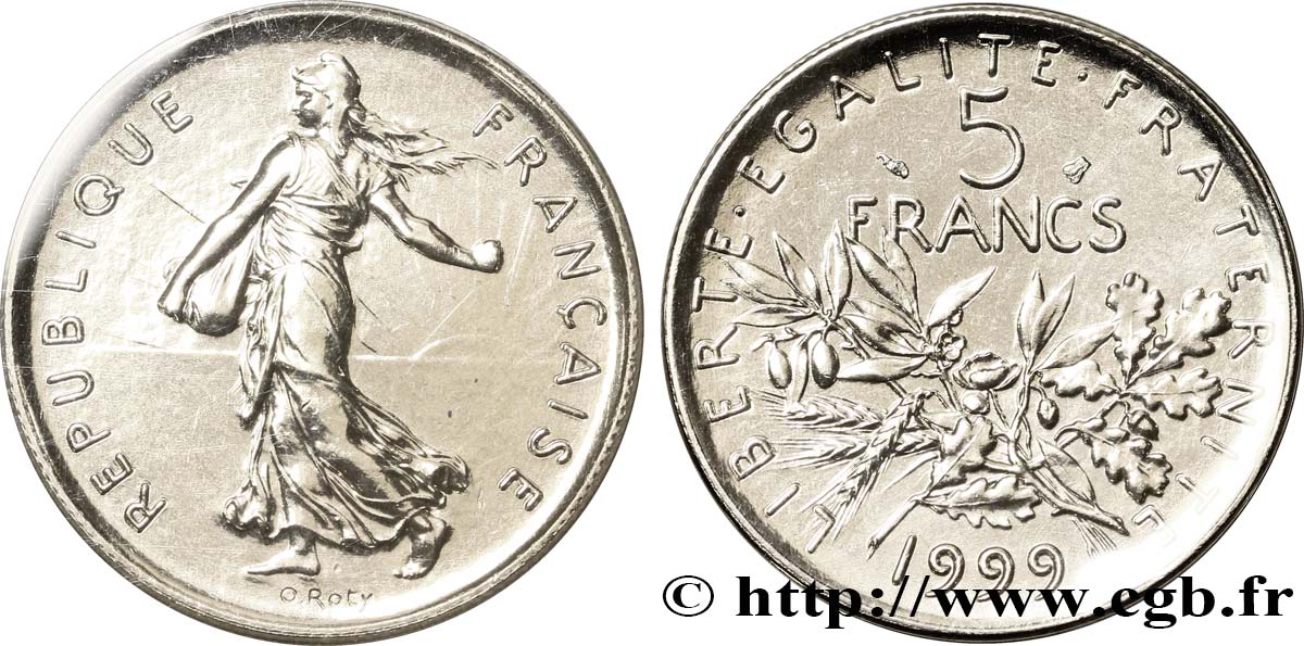 5 francs Semeuse, nickel, BU (Brillant Universel) 1999 Pessac F.341/35 ST70 