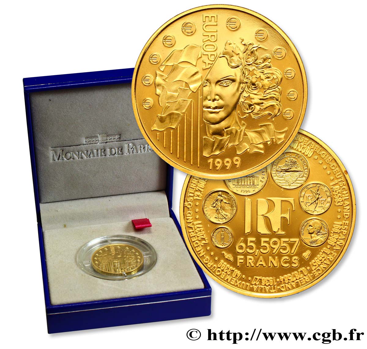 Belle Epreuve Or 65,5957 francs - La parité 1999  F.1550 1 FDC68