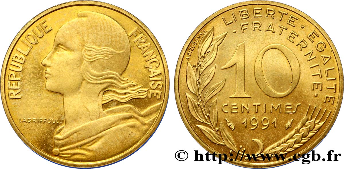 10 centimes Marianne, BE (Belle Épreuve) 1991 Pessac F.144/31 var. SPL63