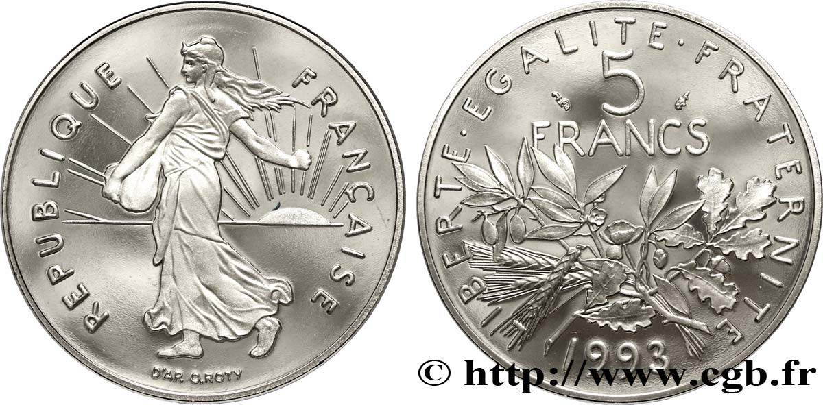 5 francs Semeuse, nickel, BE (Belle Épreuve) 1993 Pessac F.341/27 var. MS68 