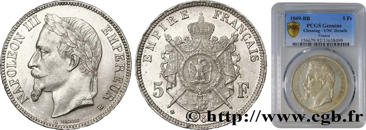 5 francs Napoléon III, tête laurée 1869 Strasbourg F.331/15 SPL PCGS