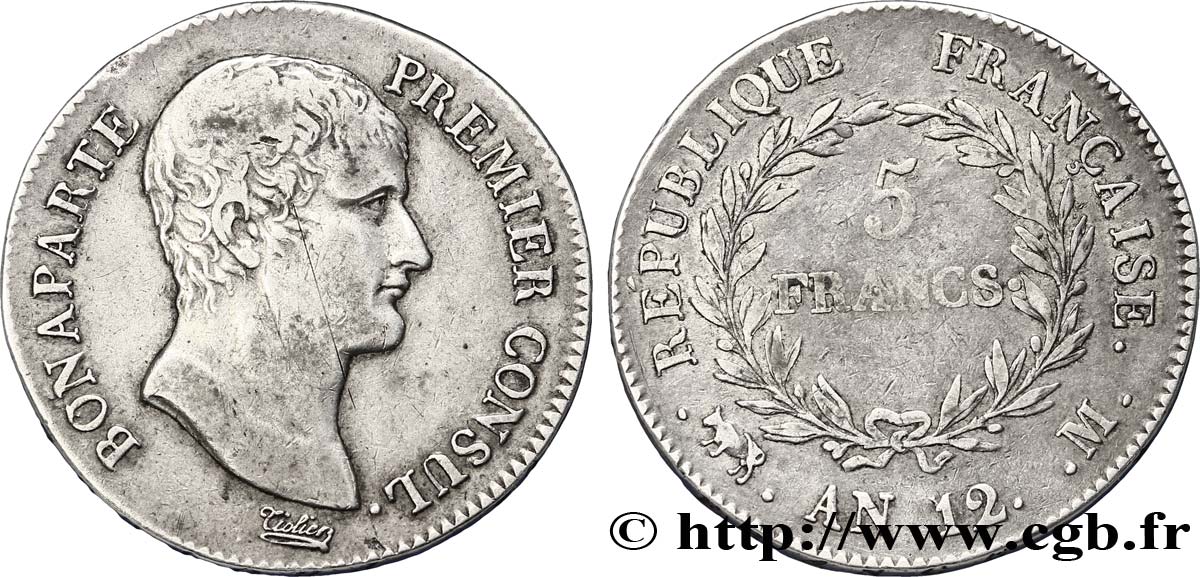 5 francs Bonaparte Premier Consul 1804 Toulouse F.301/19 VF35 