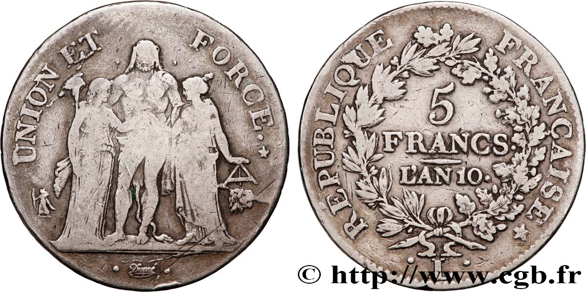 5 francs Union et Force, Union serré, avec glands intérieurs et gland extérieur 1802 Bayonne F.288/180 BC18 