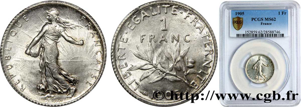 1 franc Semeuse 1905 F.217/10 SUP62 PCGS