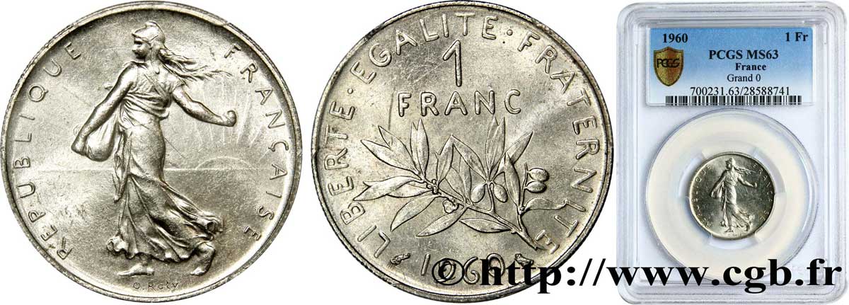 1 franc Semeuse, nickel, avec le gros 0 1960 Paris F.226/5 MS63 PCGS