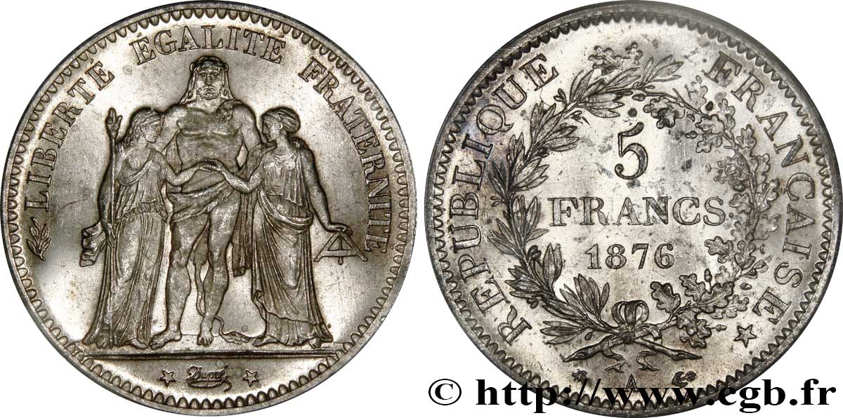 5 francs Hercule 1876 Paris F.334/17 FDC65 