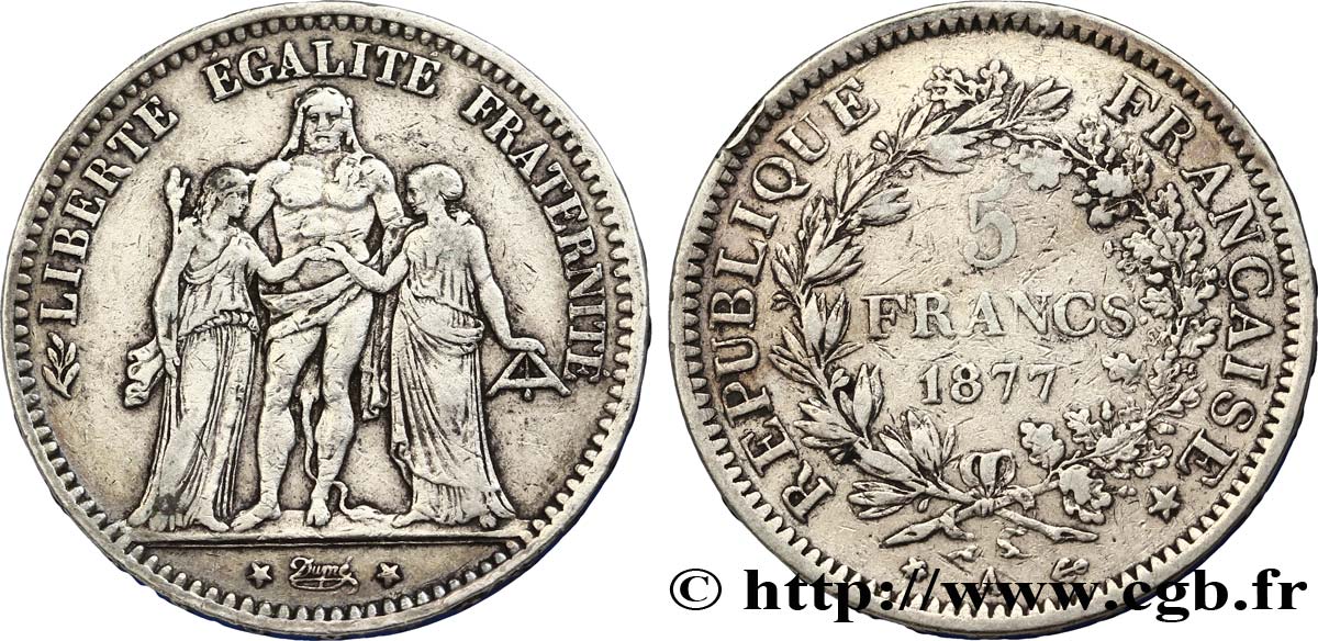 5 francs Hercule 1877 Paris F.334/19 TTB45