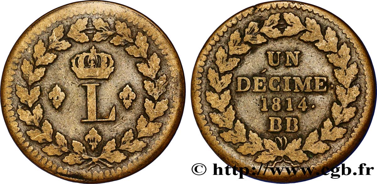 Un décime à l’L couronnée 1814 Strasbourg F.132/1 S30