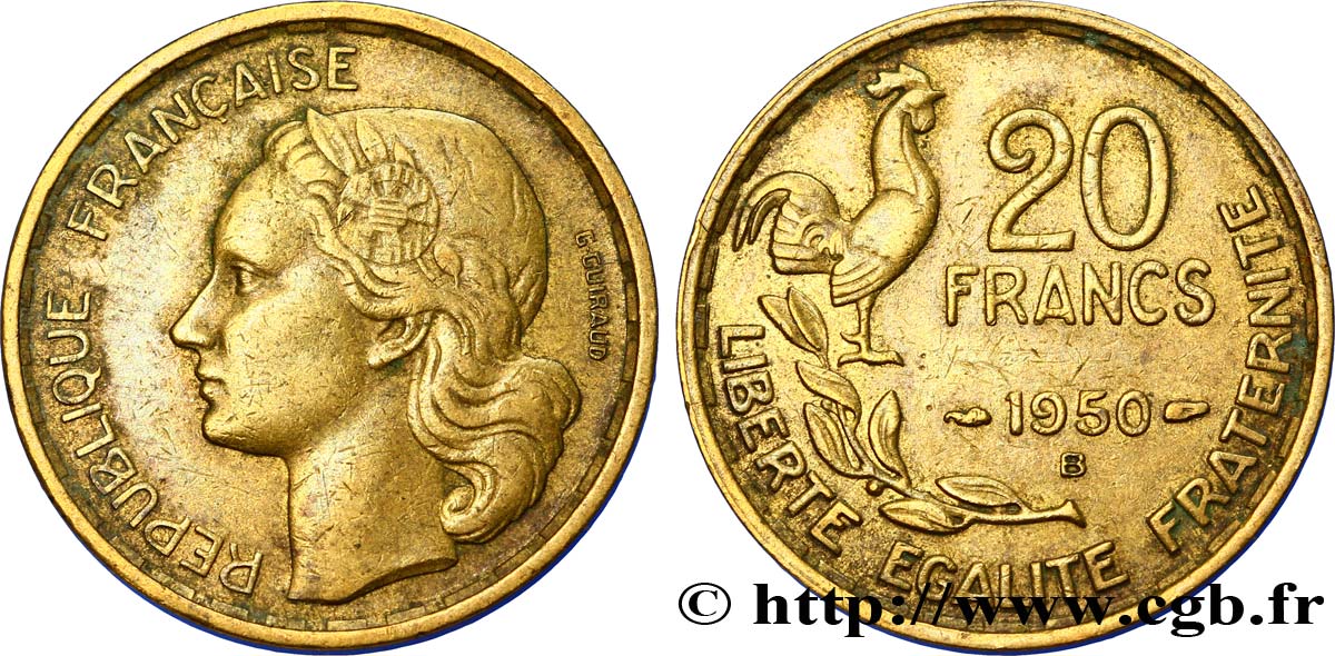 20 francs G. Guiraud, 3 faucilles 1950 Beaumont-Le-Roger F.402/5 TTB40