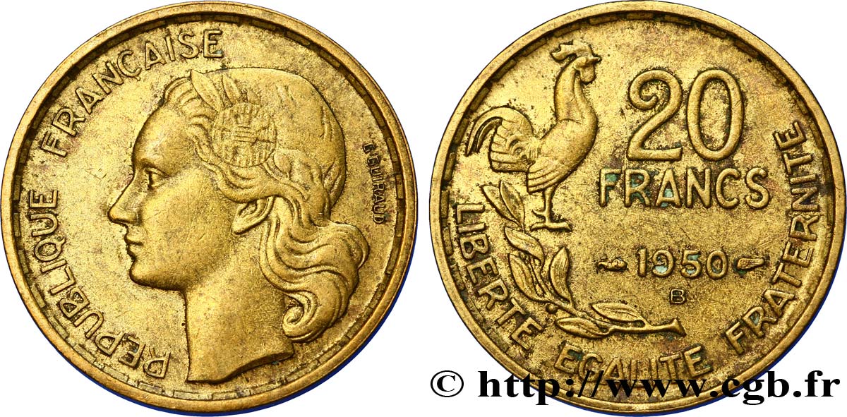 20 francs G. Guiraud, 3 faucilles 1950 Beaumont-Le-Roger F.402/5 TTB45