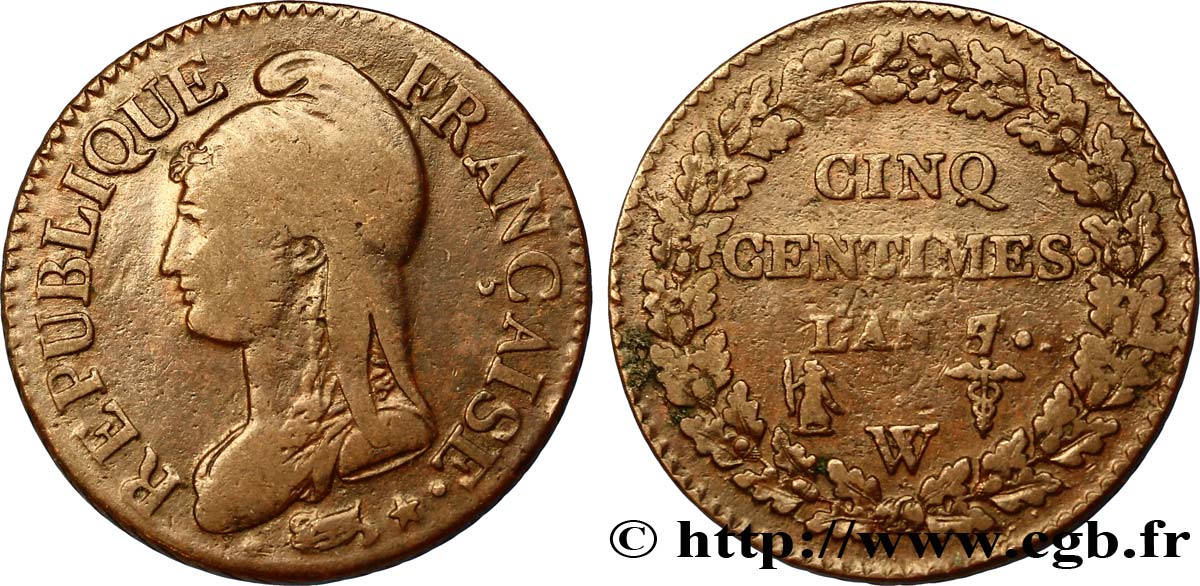 Cinq centimes Dupré, grand module 1799 Lille F.115/76 S28