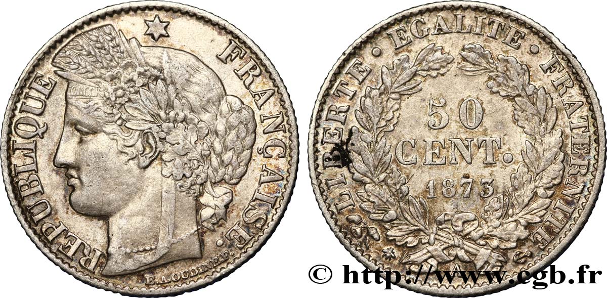 50 centimes Cérès, IIIe République 1873 Paris F.189/5 TTB50 