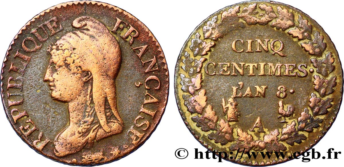 Cinq centimes Dupré, grand module 1800 Paris F.115/85 TB20