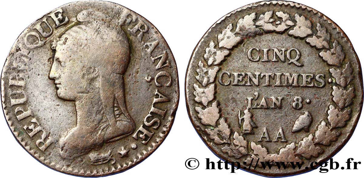 Cinq centimes Dupré, grand module 1800 Metz F.115/102 TB20