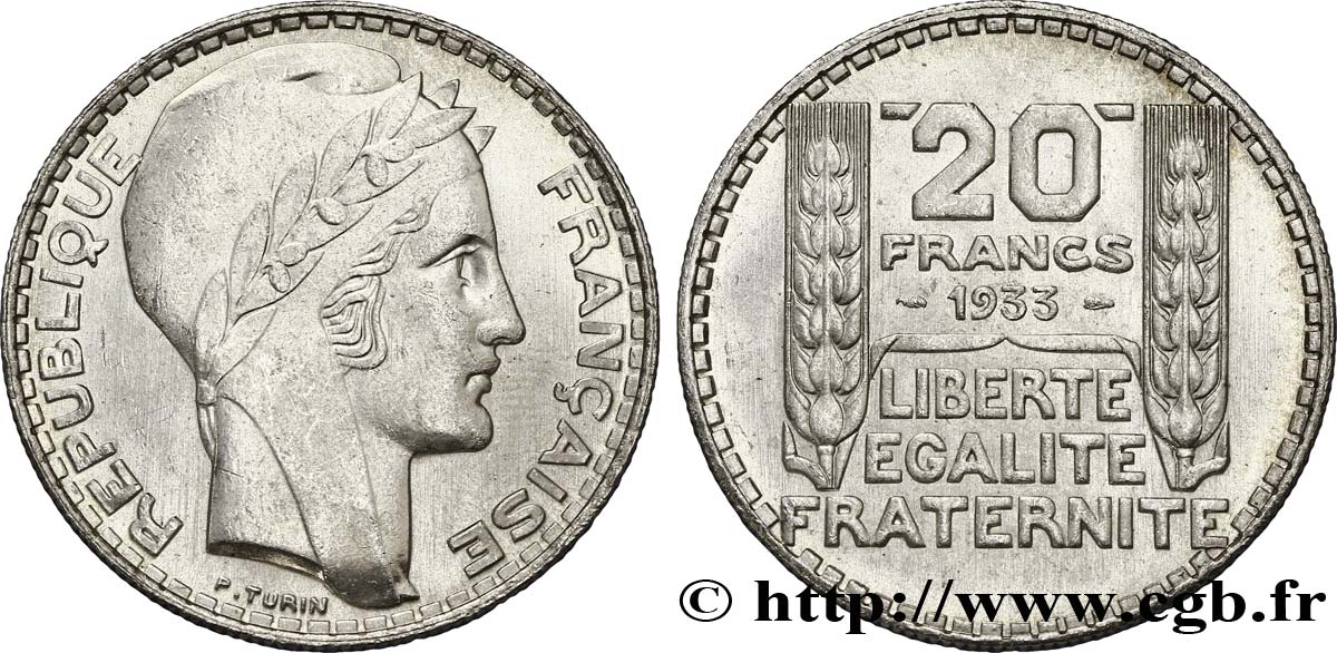 20 francs Turin, rameaux longs 1933  F.400/5 SUP58