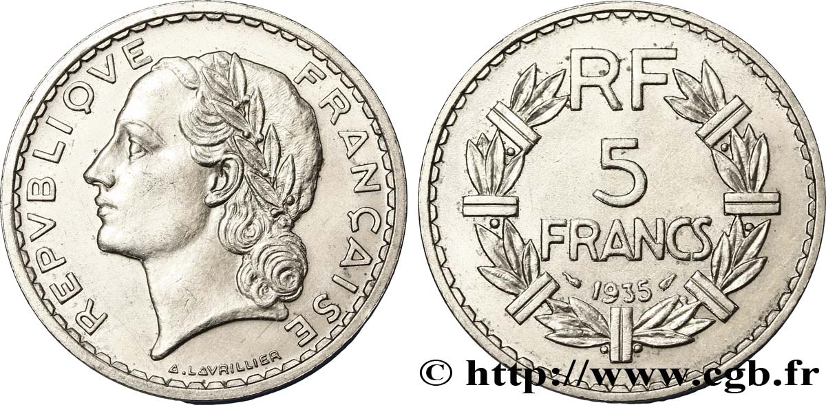 5 francs Lavrillier, nickel 1935 F.336/4 SS52