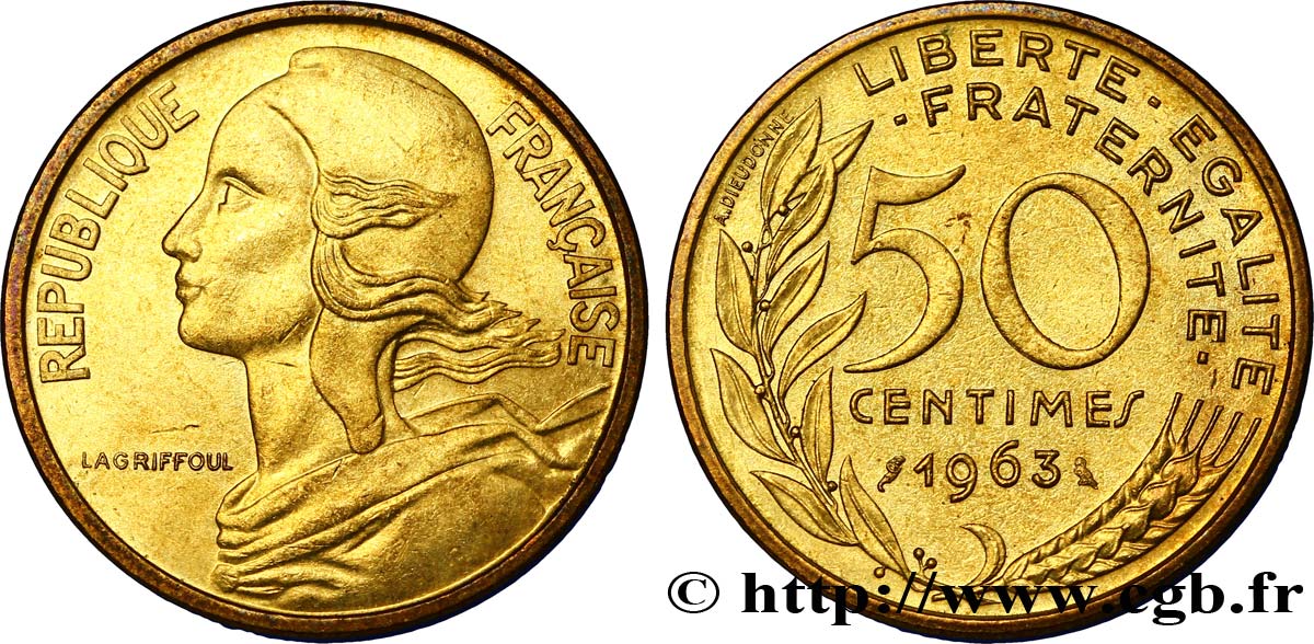 50 centimes Marianne, col à quatre plis 1963 Paris F.197/5 AU54