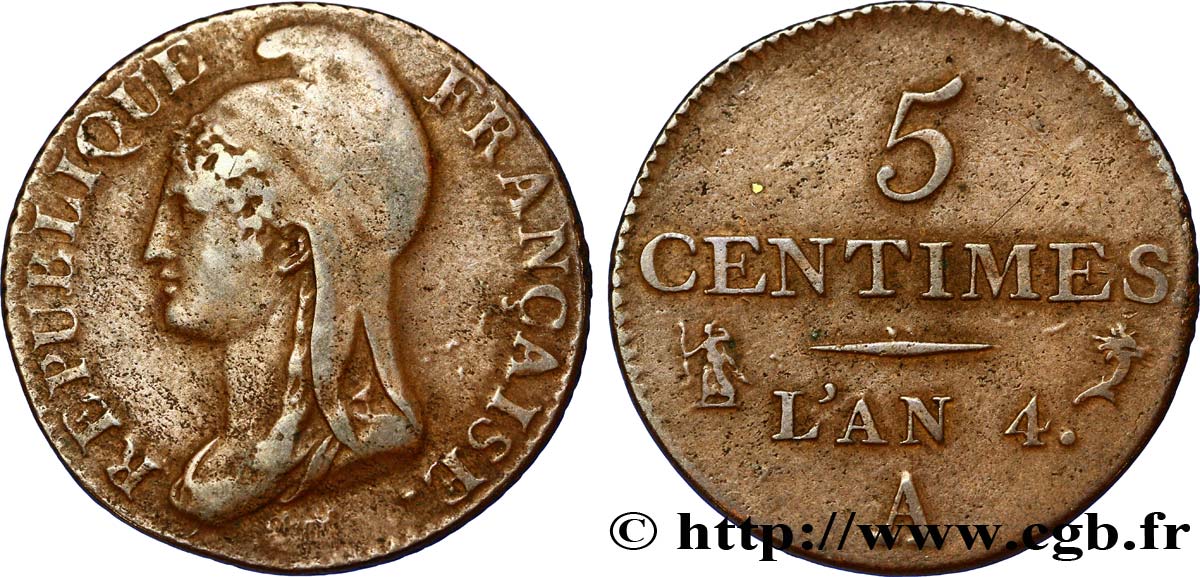 5 centimes Dupré, petit module 1796 Paris F.113/1 TB35