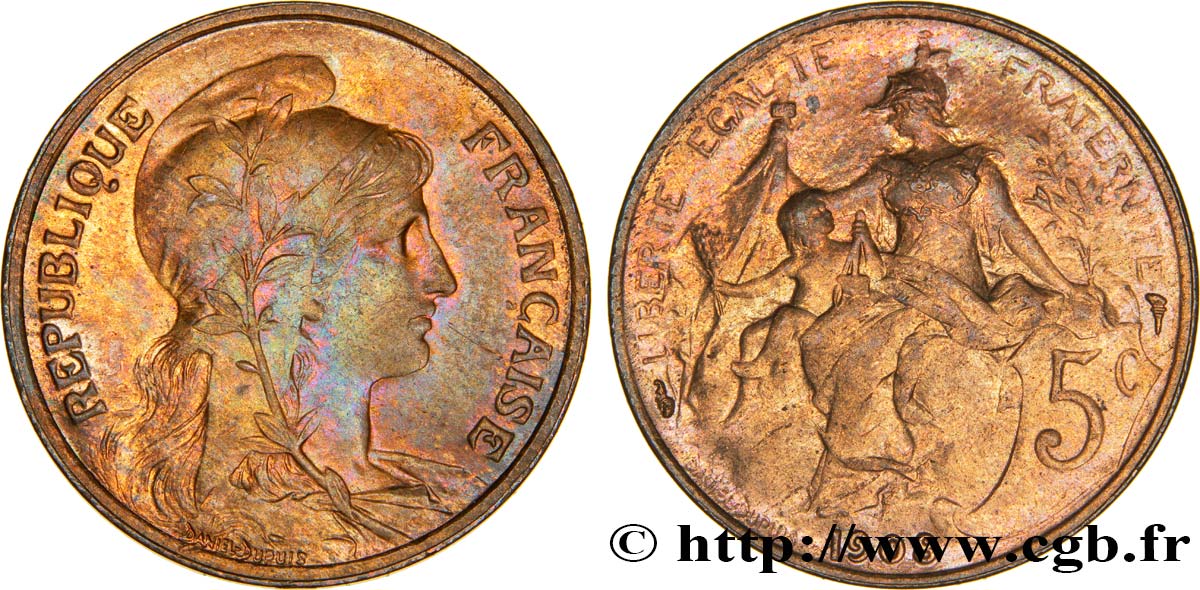5 centimes Daniel-Dupuis 1908  F.119/19 VZ58 