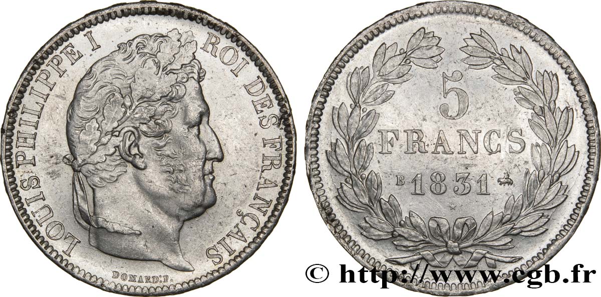 5 francs Ier type Domard, tranche en relief 1831 Rouen F.320/2 MBC52 
