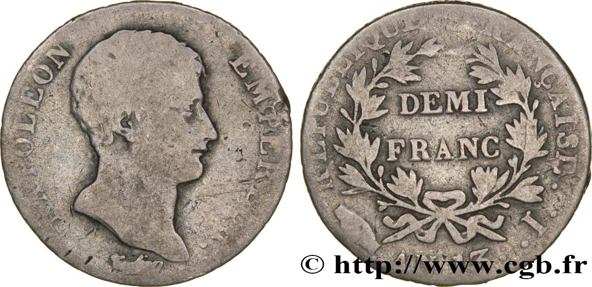 Demi-franc Napoléon Empereur, Calendrier révolutionnaire 1805 Limoges F.174/16 B10 