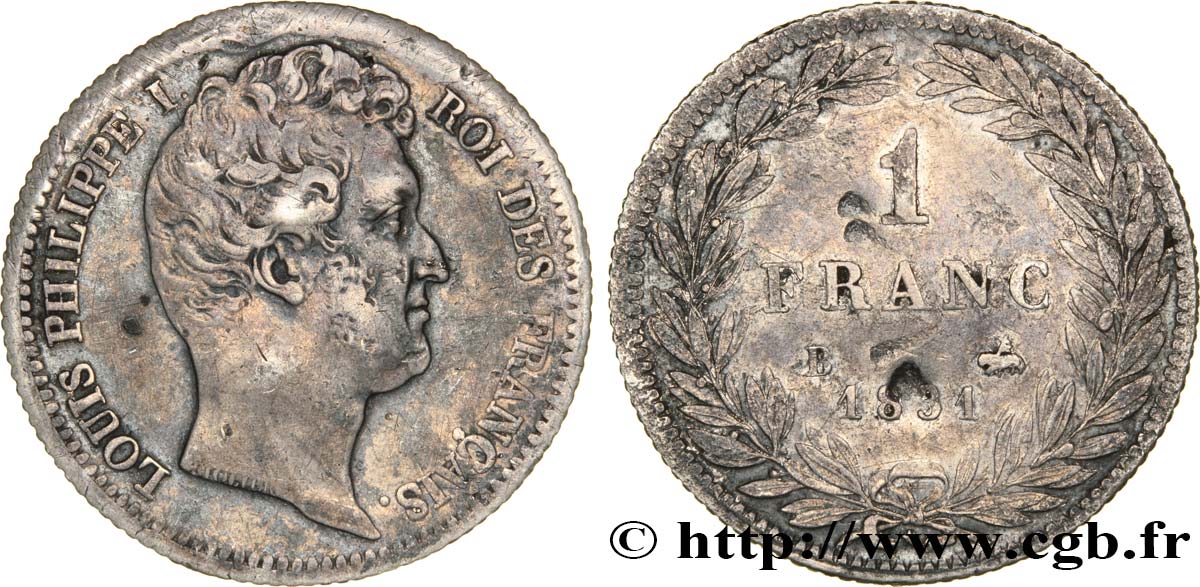 1 franc Louis-Philippe, tête nue 1831 Rouen F.209/2 TB25