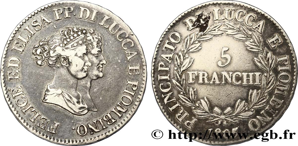 5 franchi, moyens bustes 1805 Florence M.432  MBC45 