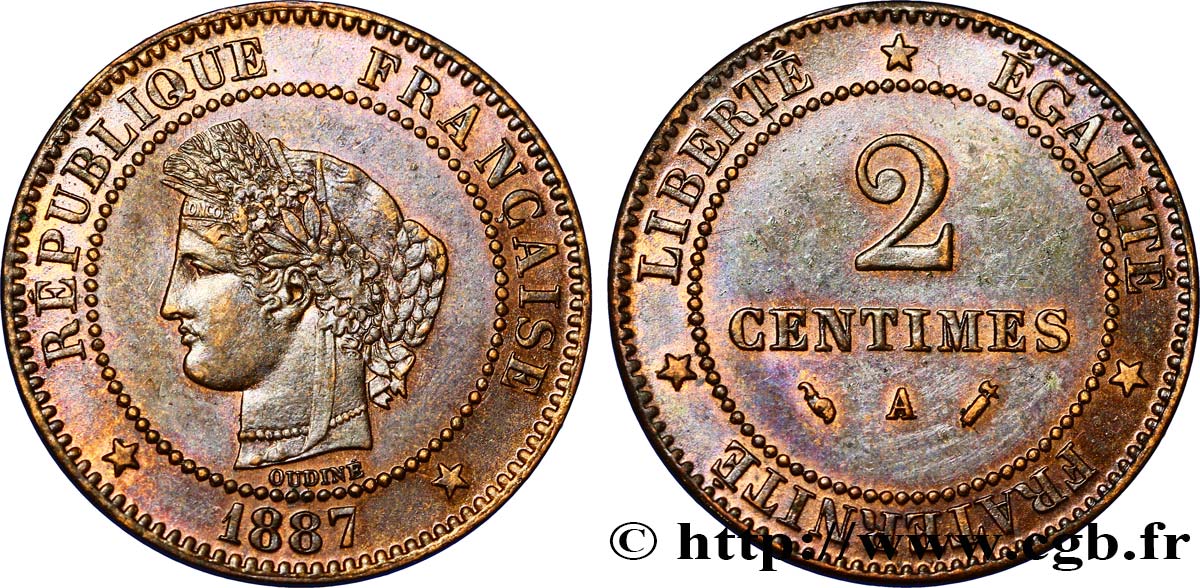2 centimes Cérès 1887 Paris F.109/13 EBC58 