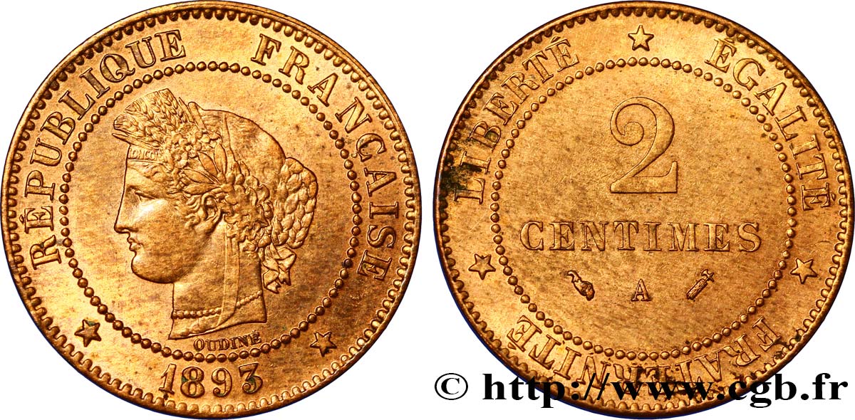 2 centimes Cérès 1893 Paris F.109/19 MS60 