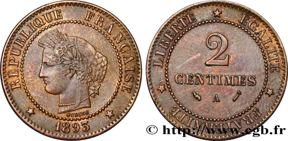 2 centimes Cérès 1893 Paris F.109/19 TTB54