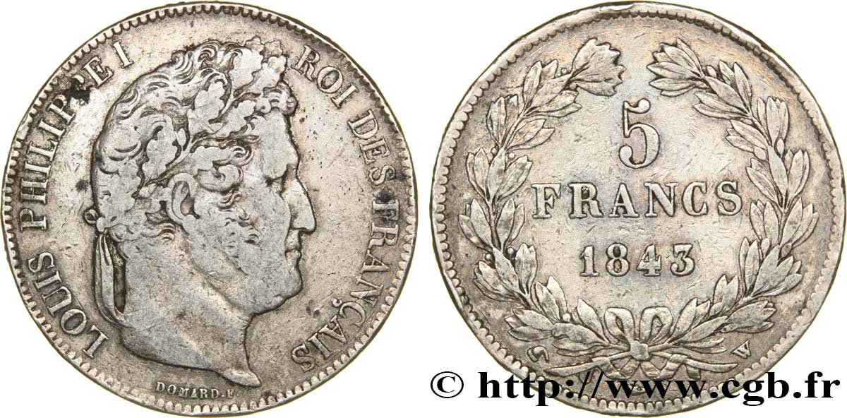 5 francs IIe type Domard 1843 Lille F.324/104 MB28 