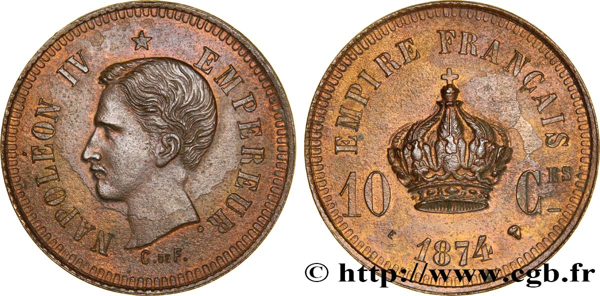 Essai de 10 centimes 1874 Bruxelles VG.3765  SUP58 