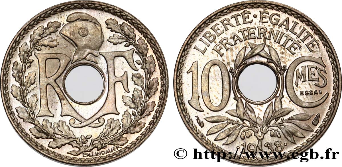 Essai de 10 centimes Lindauer, maillechort 1938 Paris F.139/1 SC63 