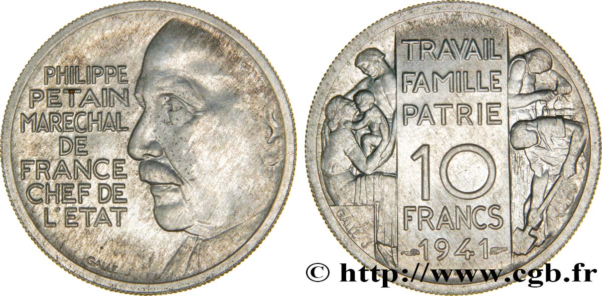 Essai de 10 francs Pétain en aluminium par Galle 1941 Paris VG.5570  SUP60 