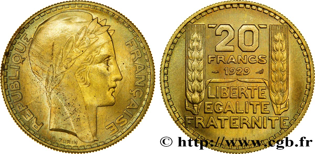 Essai de 20 francs Turin en bronze-aluminium 1929 Paris GEM.199 5 SPL64 