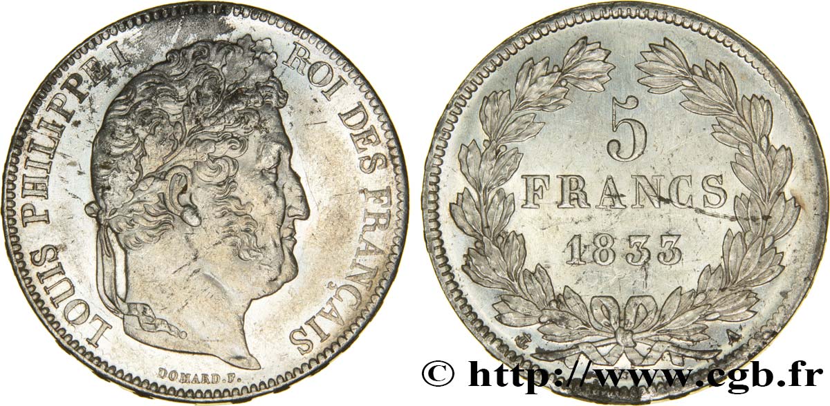 5 francs IIe type Domard 1833 Paris F.324/14 SUP60 