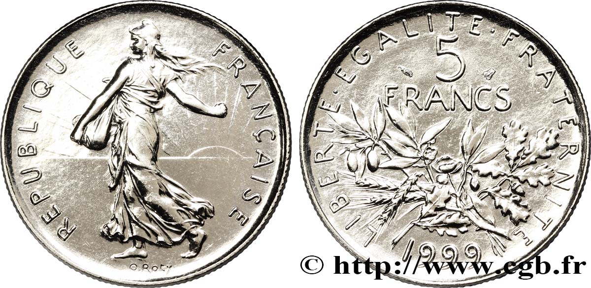 5 francs Semeuse, nickel, BU (Brillant Universel) 1999 Pessac F.341/35 MS64 