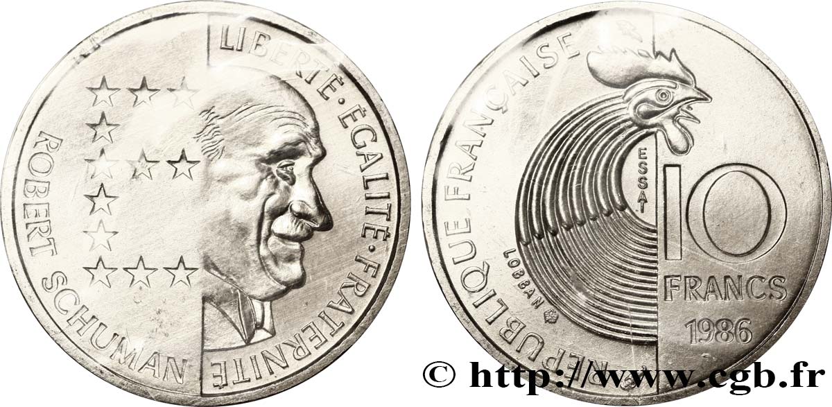 Essai de 10 francs Robert Schuman 1986 Pessac F.374/1 MS65 